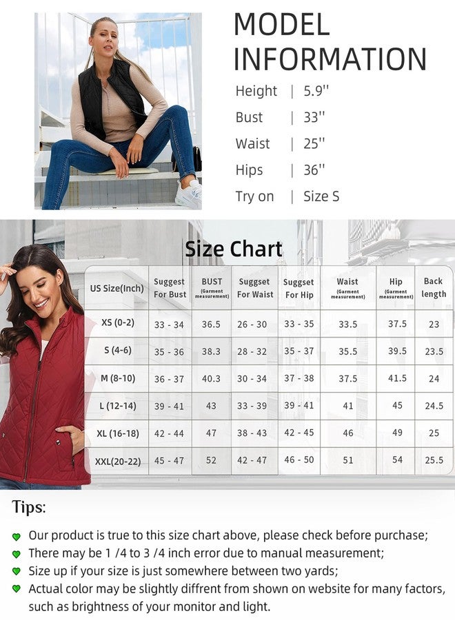 Argstar Puffer Red Vest for Women, Stand Collar Lightweight Zip Padded Outerwear Gilet 4 Pockets M - Image 4